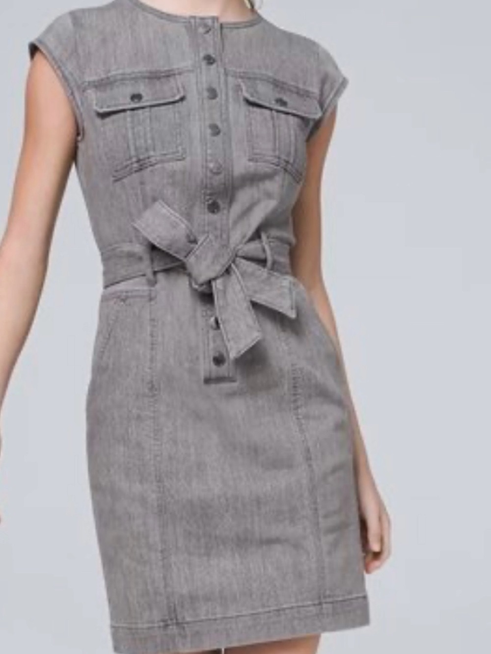 WHBM Sleeveless Tie-Waist Denim Dress in Gray